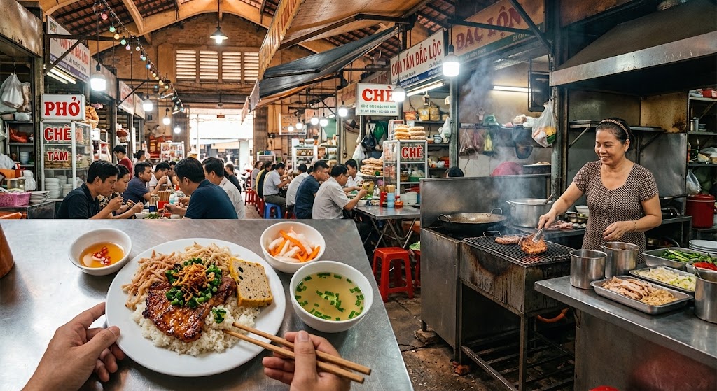 ăn gì ở quận 1 - Cơm tấm sườn bì chả mỡ hành Sài Gòn
